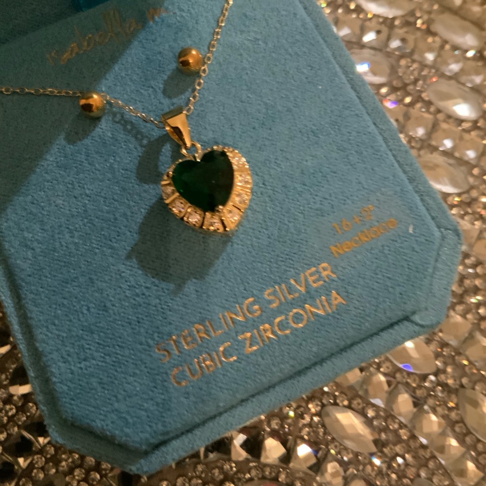 Isabella Fiore Gold Heart Necklace with Emerald Green Center